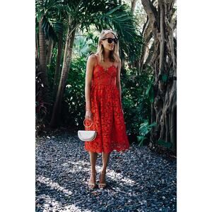Self-Portrait Azaelea Lace Midi Dress Red US 6